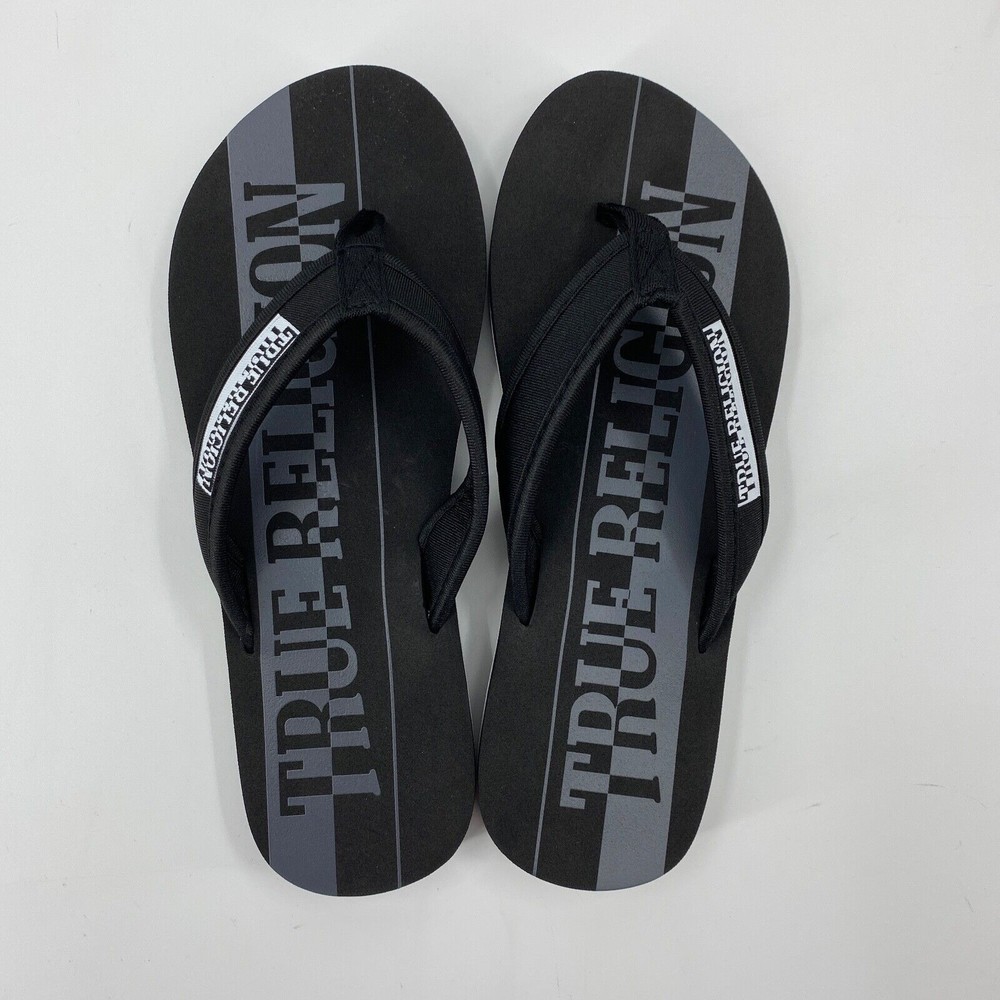 True Religion Sandals Men 13 Medium Black Gray Toe Post Austen Flip Flops